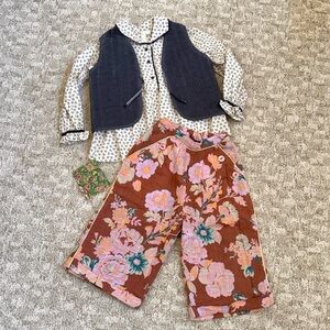 Little Cotton Clothes Floral Top/Velvet Vest & Bonjour Diary Floral Sailor Pant